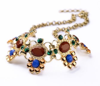 女人饰界 欧美时尚饰品厂家批发直销，新款褐色宝石花朵圆环项链引领潮流